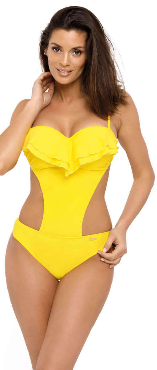 Jednodielne plavky s kosticou v kanárikovo žltej farbe