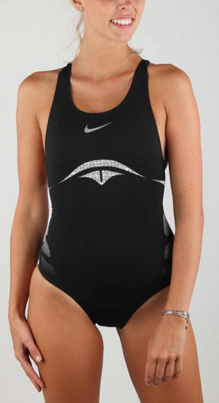 Lacné čierne športové jednodielne plavky Nike