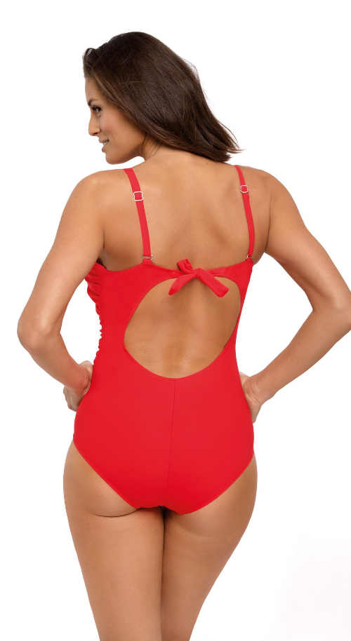 Červené jednodielne plavky s asymetrickými ramienkami