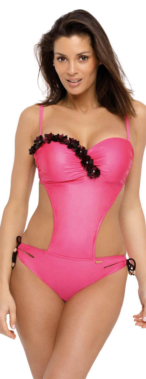 Sexi push-up jednodielne plavky v žiarivo ružovej farbe