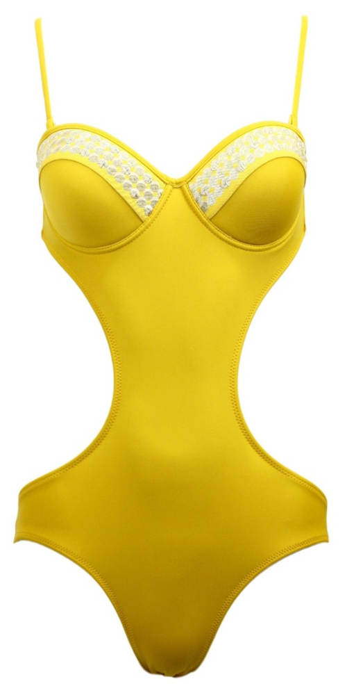 Žlté jednodielne plavky monokini s vystuženými košíčkami
